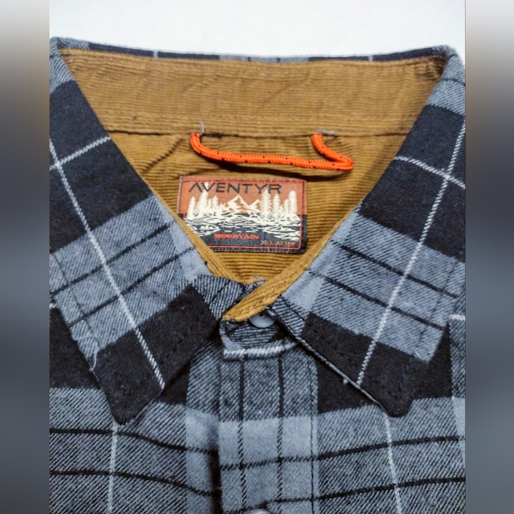 Men's Charcoal Aventyr Plaid Elbow Flannel Shirt Men's Xl Deep Zipper Side Pocke - Picture 6 of 9